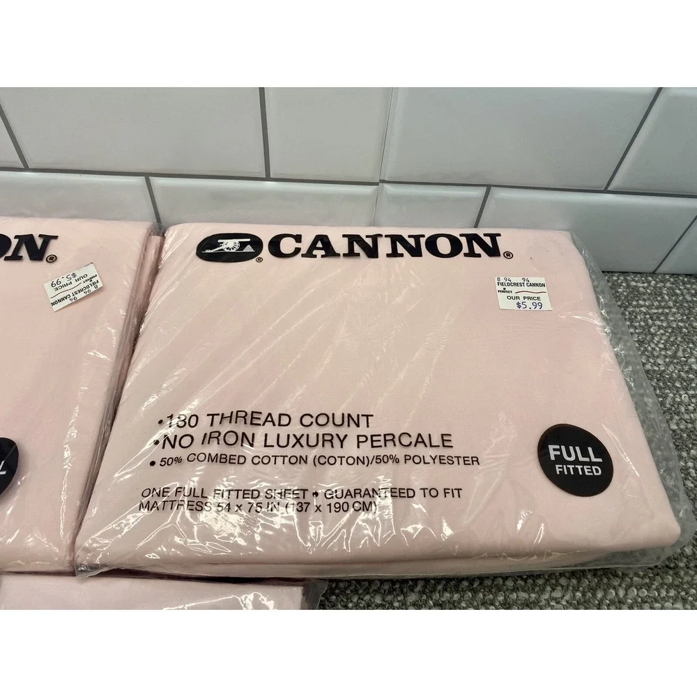 Cannon VTG Sheets Solid Pink Full Set W Pillowcases Non Iron Percale NIP NOS HG3